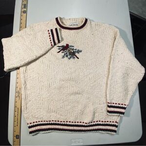 Vintage Croft and Barrow Large Sweater Cardinal Bird Embroidery USA Pullover